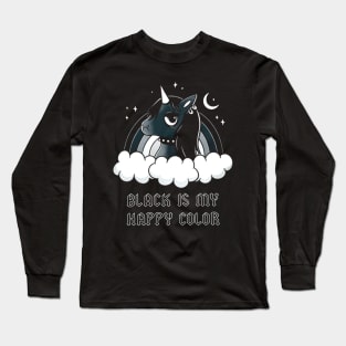 Unicorn Black Is My Happy Color Long Sleeve T-Shirt